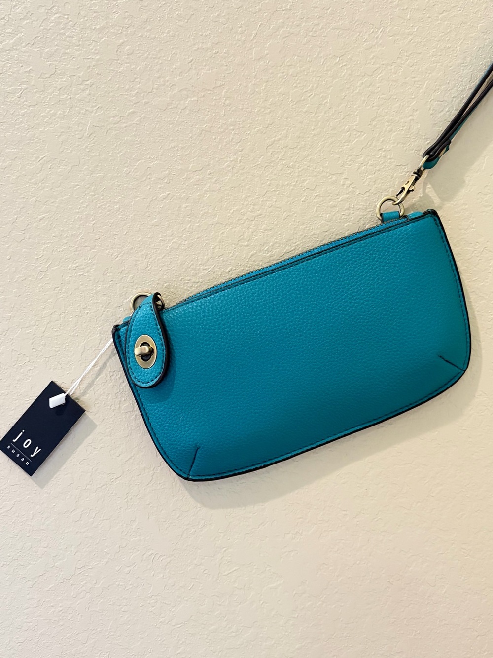 Joy Susan Turquoise Pebbled Vegan Leather Convertible Wristlet Crossbody NWT